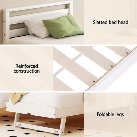 Artiss Bed Frame Single Size 2-in-1 Trundle Wooden White AVIS Chez Guru