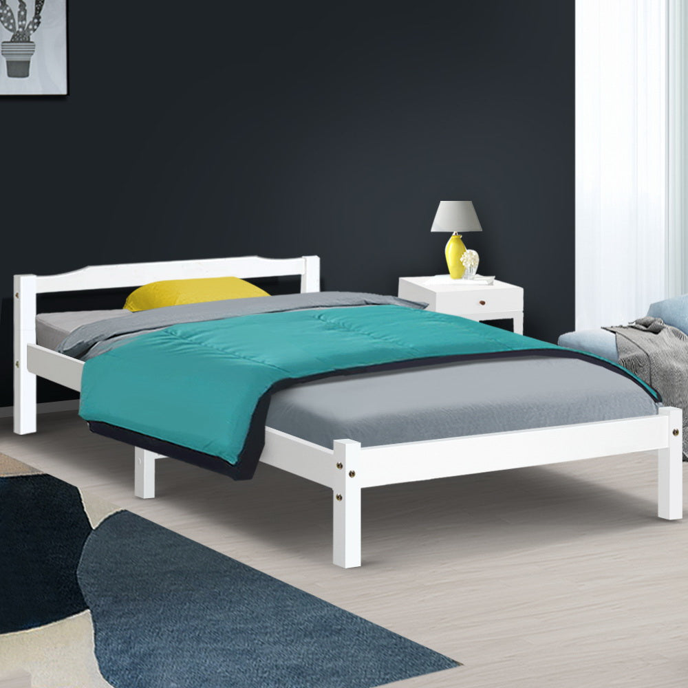 Artiss Bed Frame King Single Size Wooden White LEXI Chez Guru