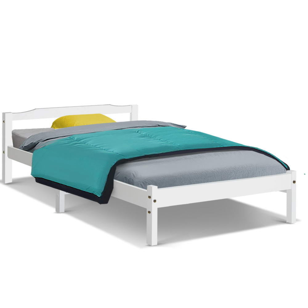 Artiss Bed Frame Single Size Wooden White LEXI Chez Guru