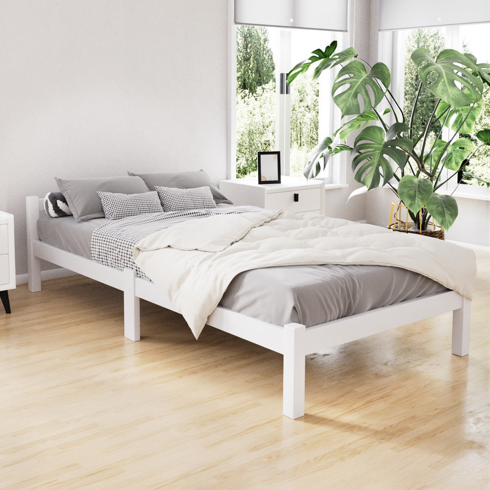 Artiss Bed Frame Single Size Wooden White LEXI Chez Guru