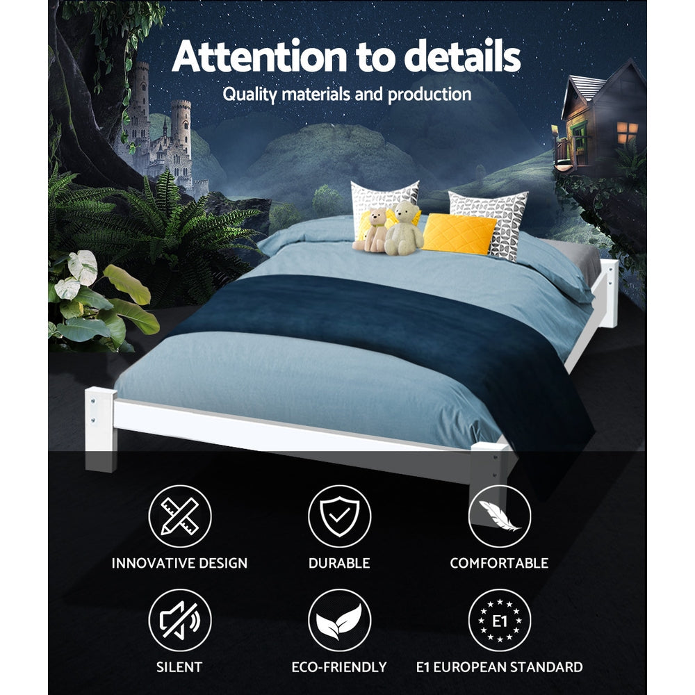 Artiss Bed Frame Queen Size Wooden White JADE Chez Guru