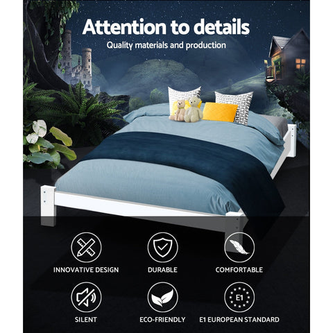 Artiss Bed Frame Queen Size Wooden White JADE Chez Guru