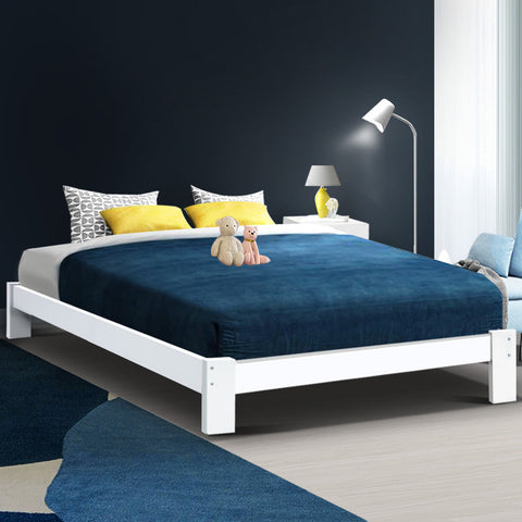 Artiss Bed Frame Queen Size Wooden White JADE Chez Guru