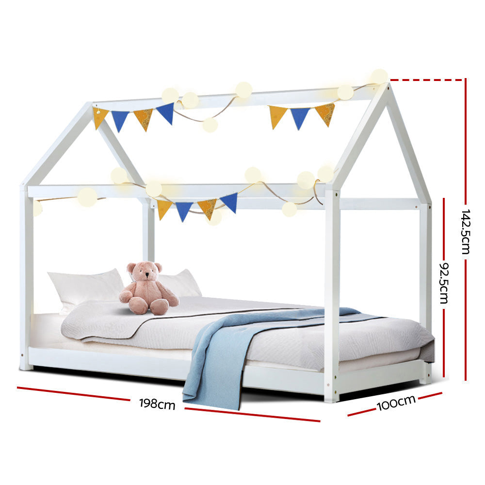 Artiss Bed Frame Wooden Kids House Frame White CASA Chez Guru