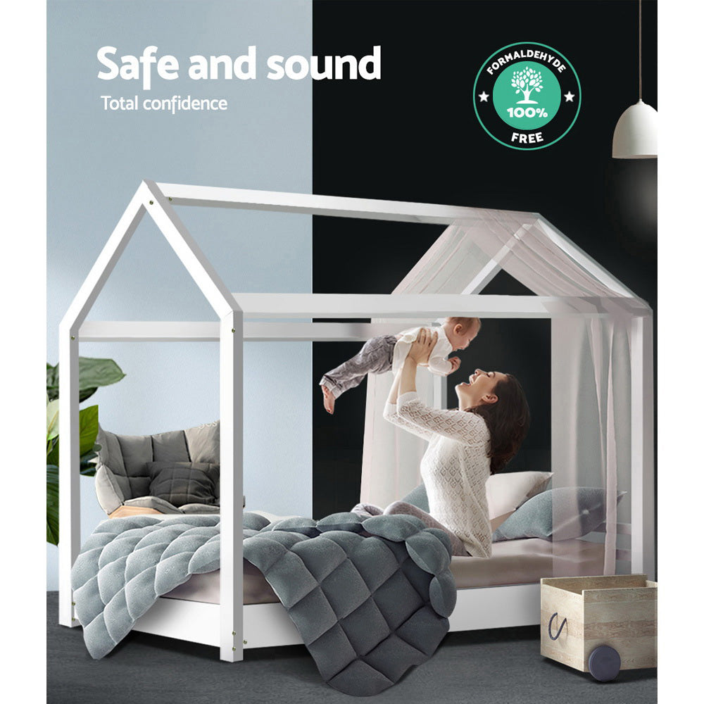 Artiss Bed Frame Wooden Kids House Frame White CASA Chez Guru