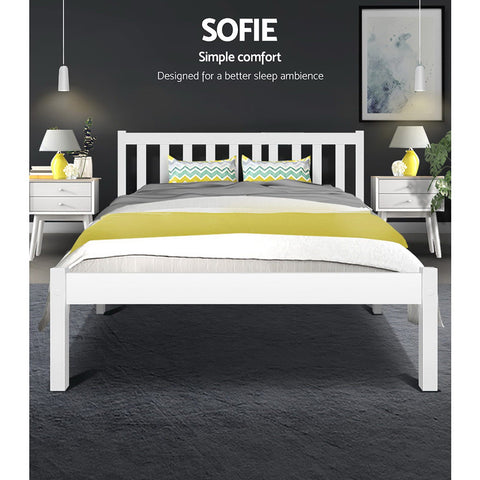 Artiss Bed Frame Double Size Wooden White SOFIE Chez Guru