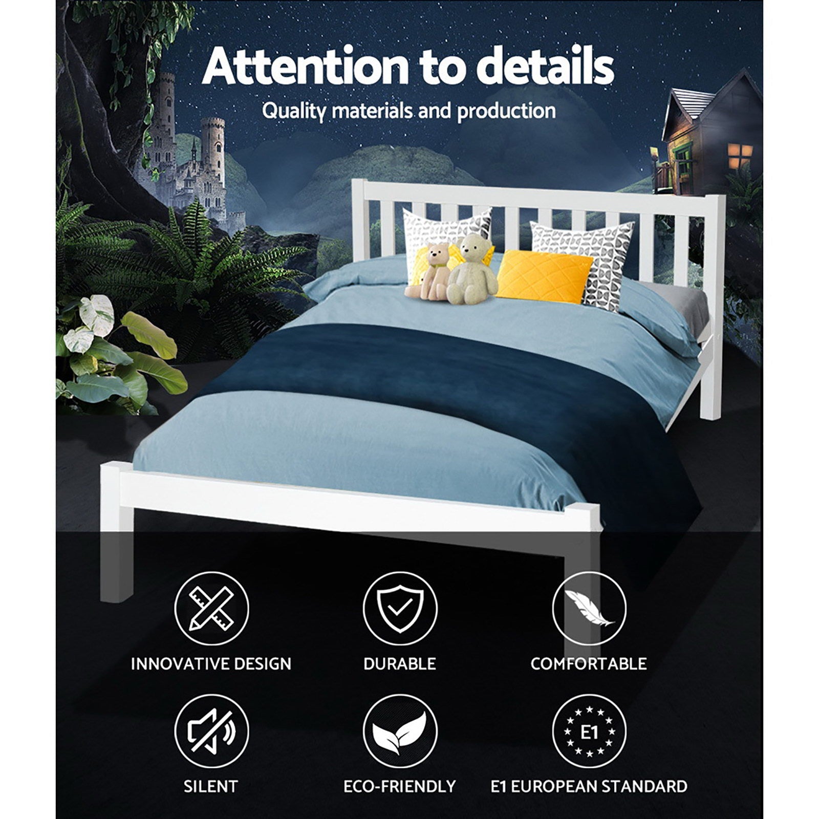 Artiss Bed Frame Double Size Wooden White SOFIE Chez Guru
