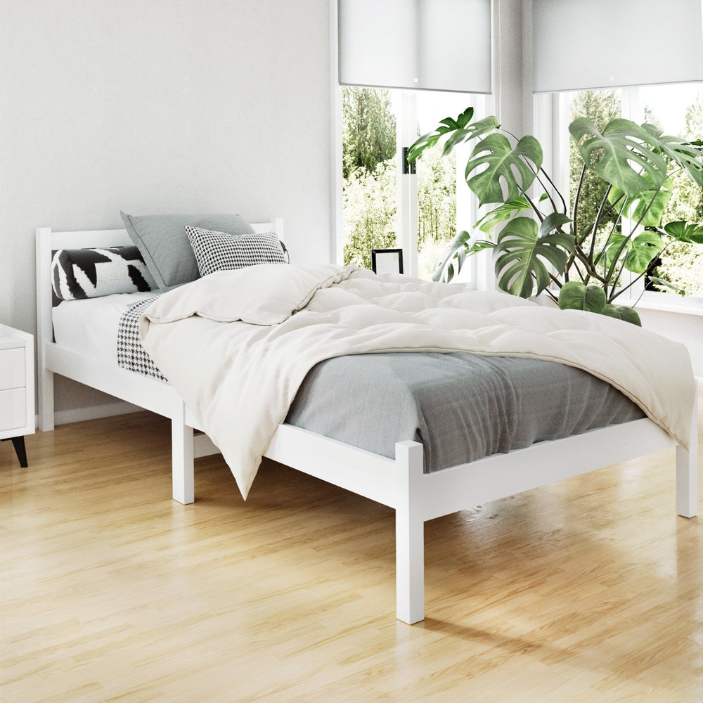 Artiss Bed Frame King Single Size Wooden White SOFIE Chez Guru