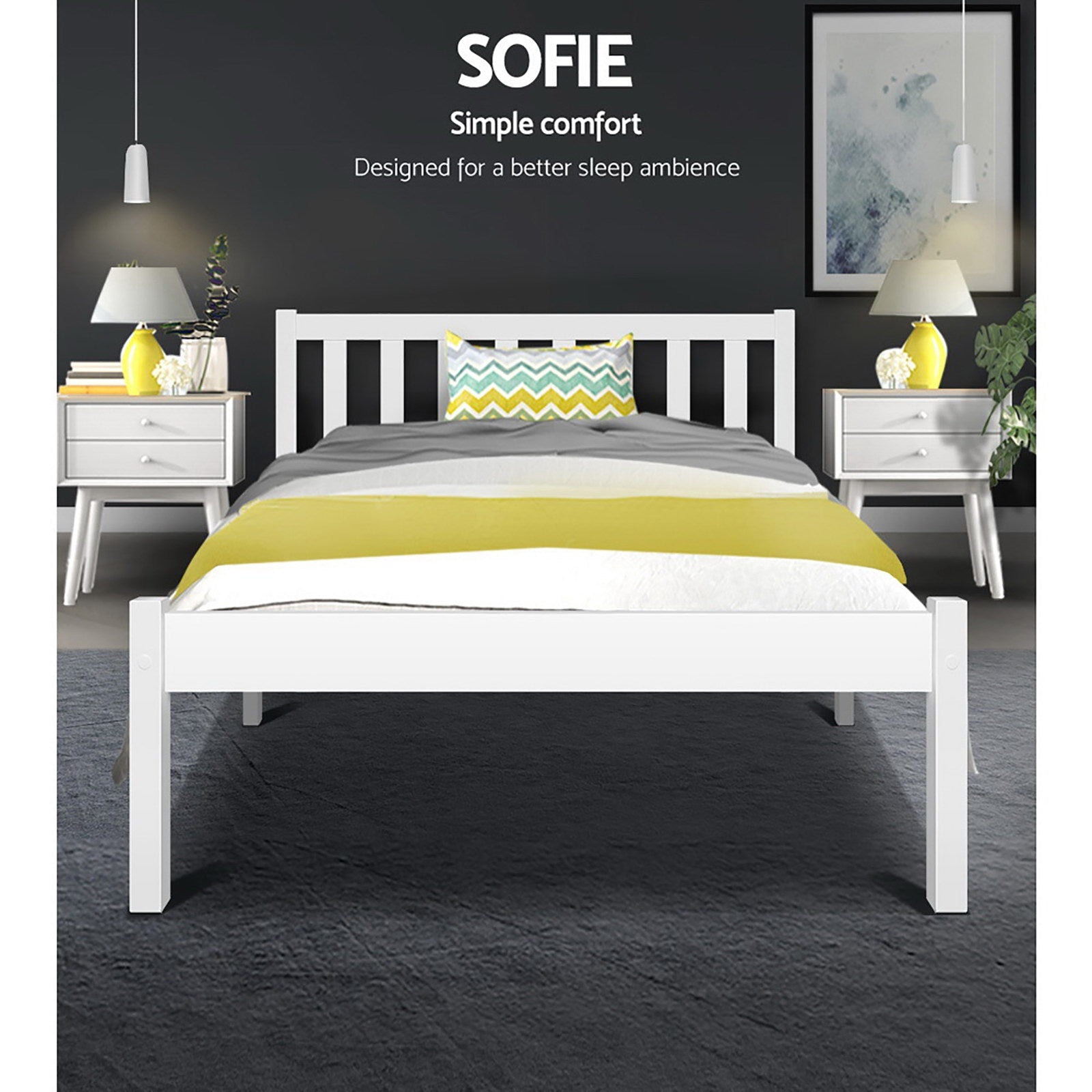 Artiss Bed Frame King Single Size Wooden White SOFIE Chez Guru