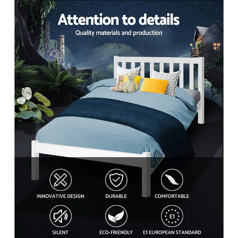 Artiss Bed Frame King Single Size Wooden White SOFIE Chez Guru