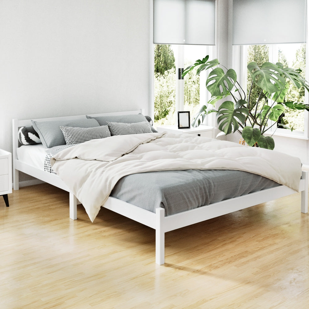 Artiss Bed Frame Queen Size Wooden White SOFIE Chez Guru