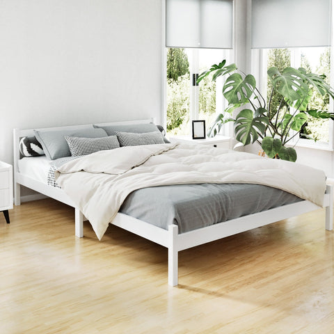 Artiss Bed Frame Queen Size Wooden White SOFIE Chez Guru