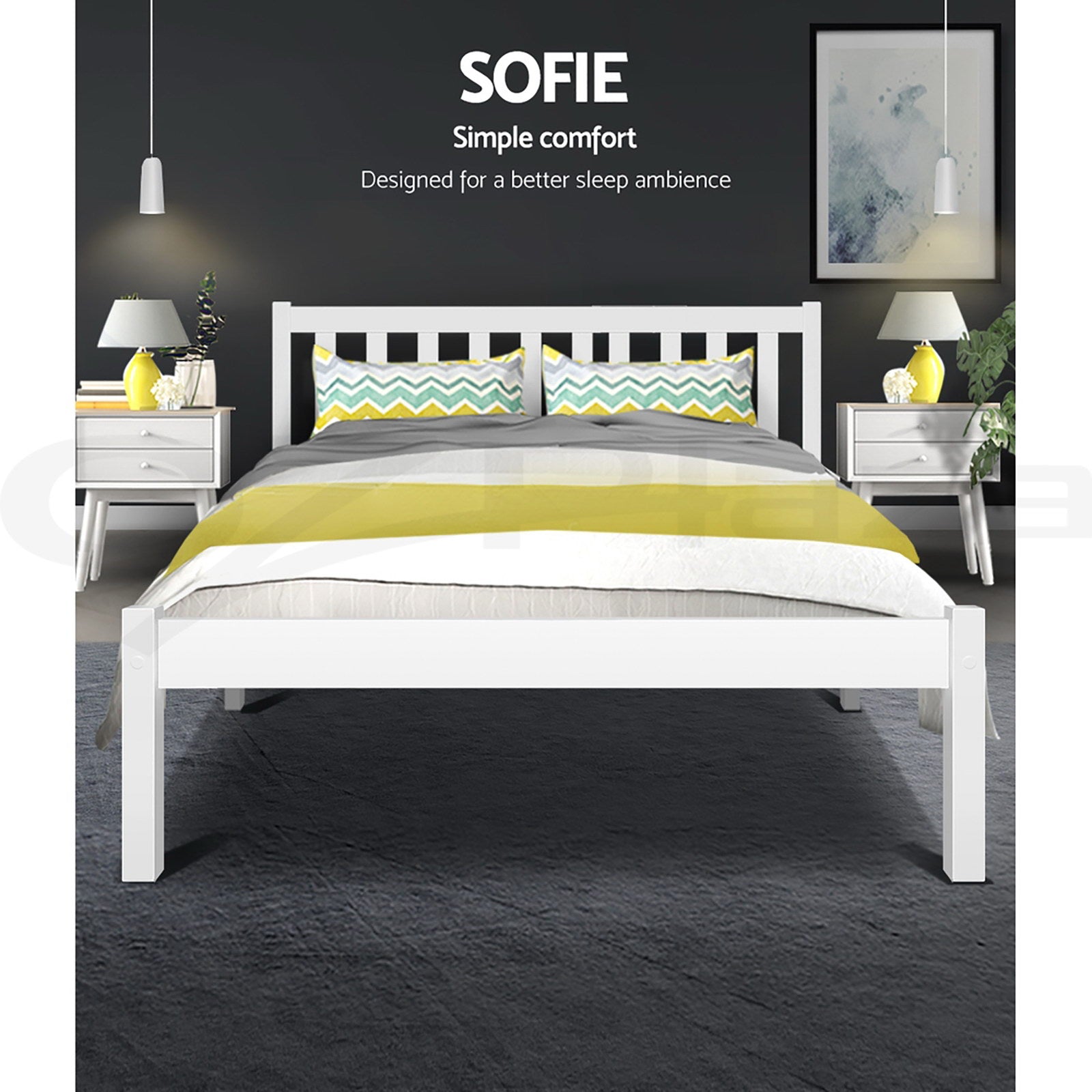 Artiss Bed Frame Queen Size Wooden White SOFIE Chez Guru