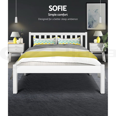 Artiss Bed Frame Queen Size Wooden White SOFIE Chez Guru