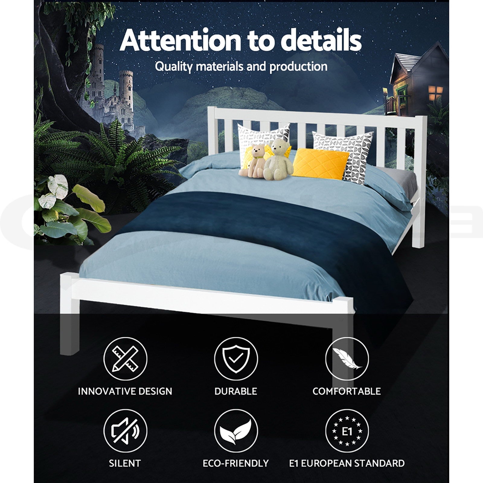 Artiss Bed Frame Queen Size Wooden White SOFIE Chez Guru