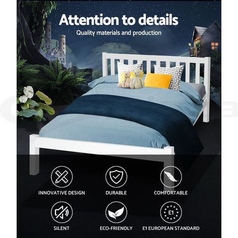 Artiss Bed Frame Queen Size Wooden White SOFIE Chez Guru