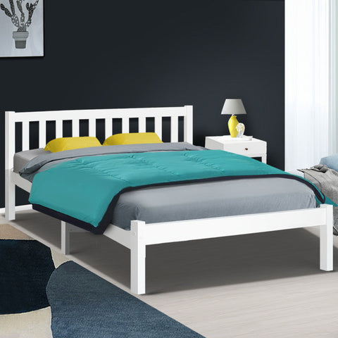 Artiss Bed Frame Queen Size Wooden White SOFIE Chez Guru