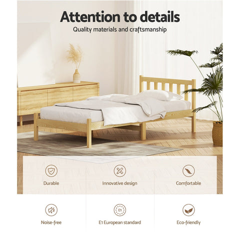 Artiss Bed Frame Single Size Wooden Oak SOFIE Chez Guru