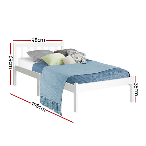 Artiss Bed Frame Single Size Wooden White SOFIE Chez Guru