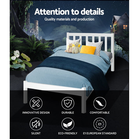 Artiss Bed Frame Single Size Wooden White SOFIE Chez Guru