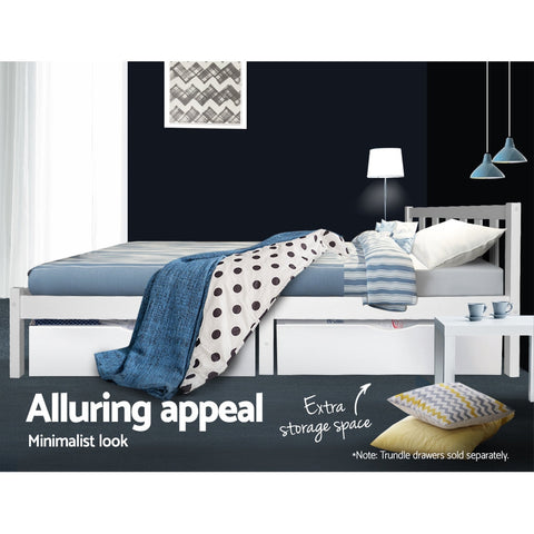 Artiss Bed Frame Single Size Wooden White SOFIE Chez Guru