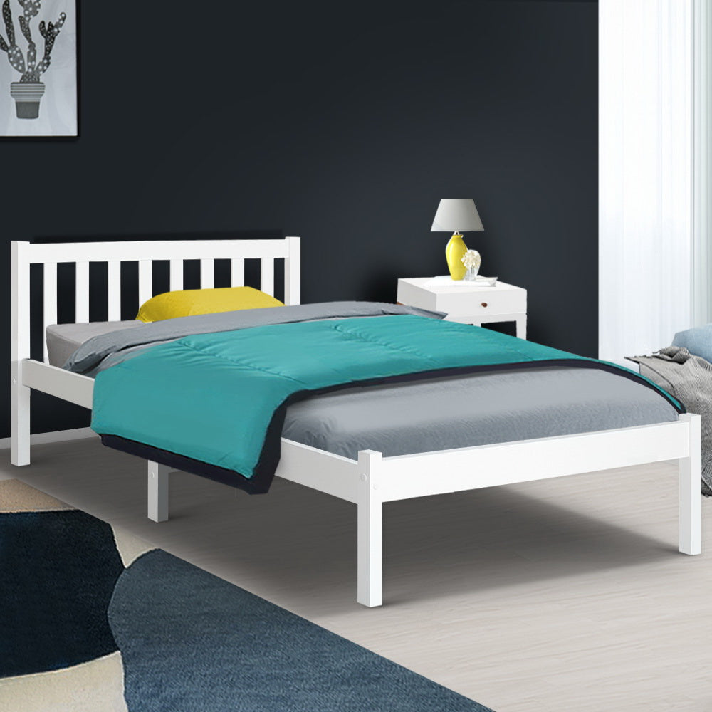 Artiss Bed Frame Single Size Wooden White SOFIE Chez Guru