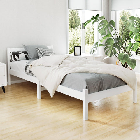 Artiss Bed Frame Single Size Wooden White SOFIE Chez Guru