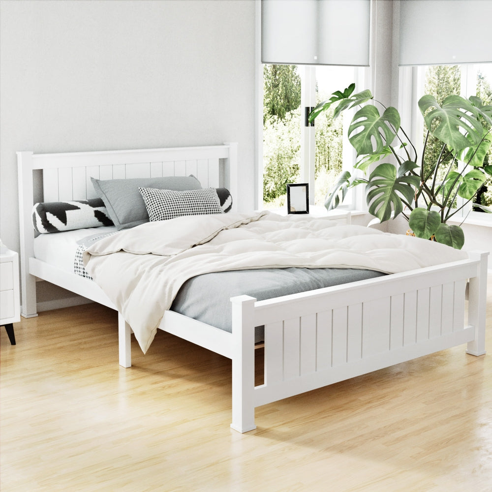 Artiss Bed Frame Double Size Wooden White RIO Chez Guru