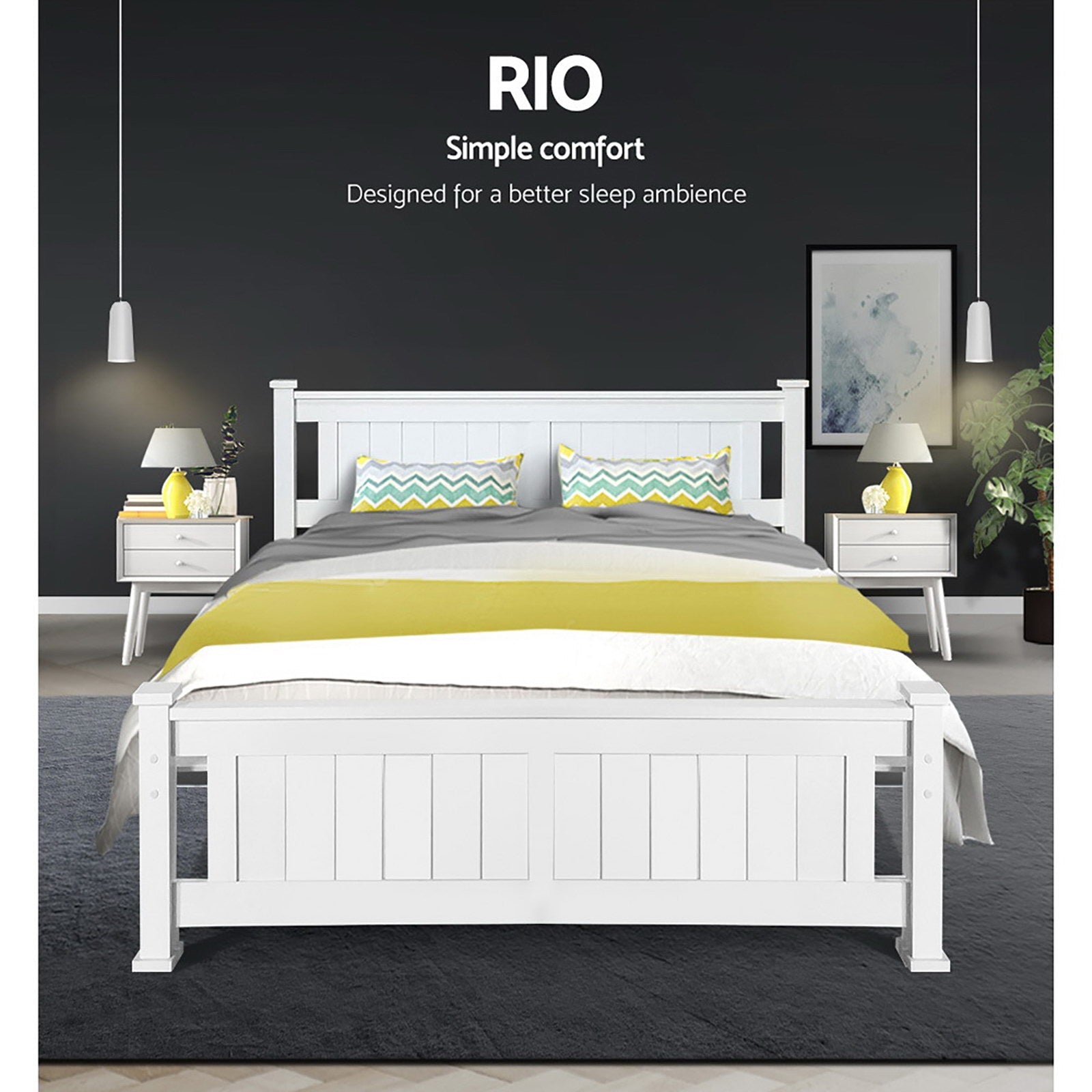 Artiss Bed Frame Double Size Wooden White RIO Chez Guru