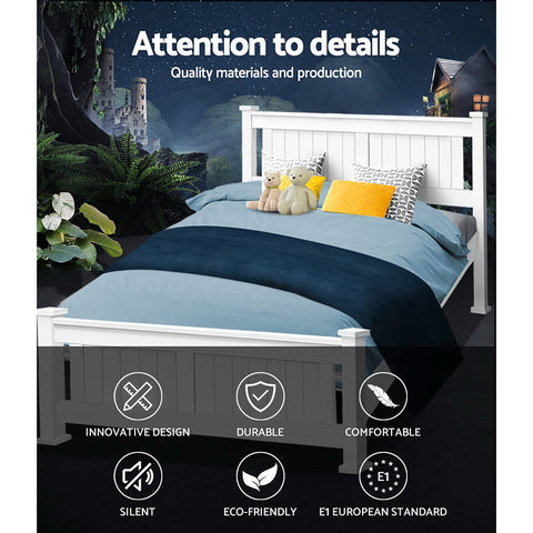Artiss Bed Frame Double Size Wooden White RIO Chez Guru