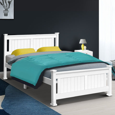 Artiss Bed Frame Double Size Wooden White RIO Chez Guru