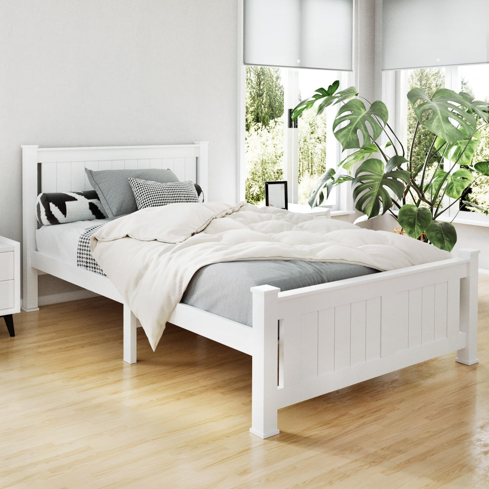 Artiss Bed Frame King Single Size Wooden White RIO Chez Guru