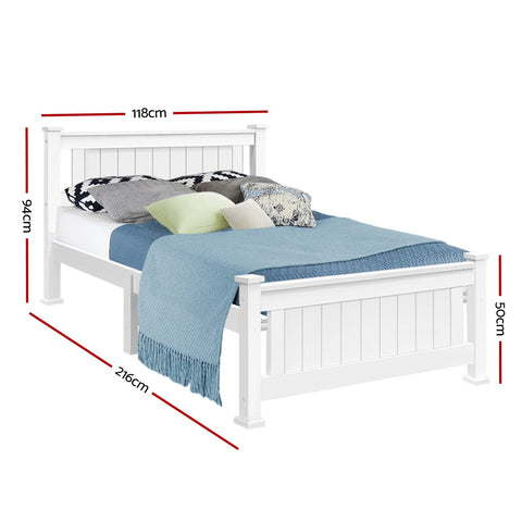 Artiss Bed Frame King Single Size Wooden White RIO Chez Guru