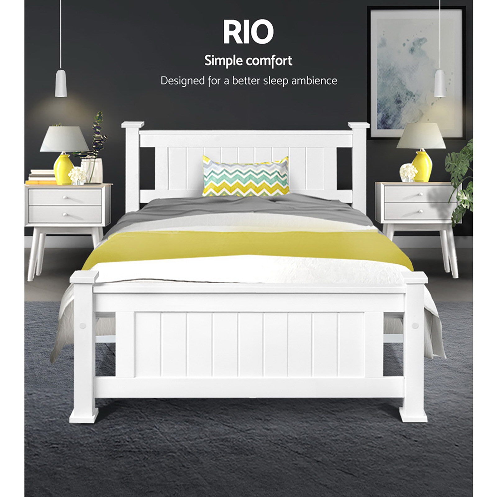 Artiss Bed Frame King Single Size Wooden White RIO Chez Guru