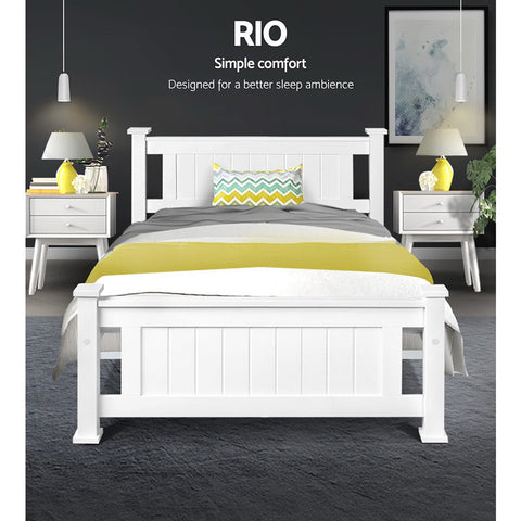 Artiss Bed Frame King Single Size Wooden White RIO Chez Guru