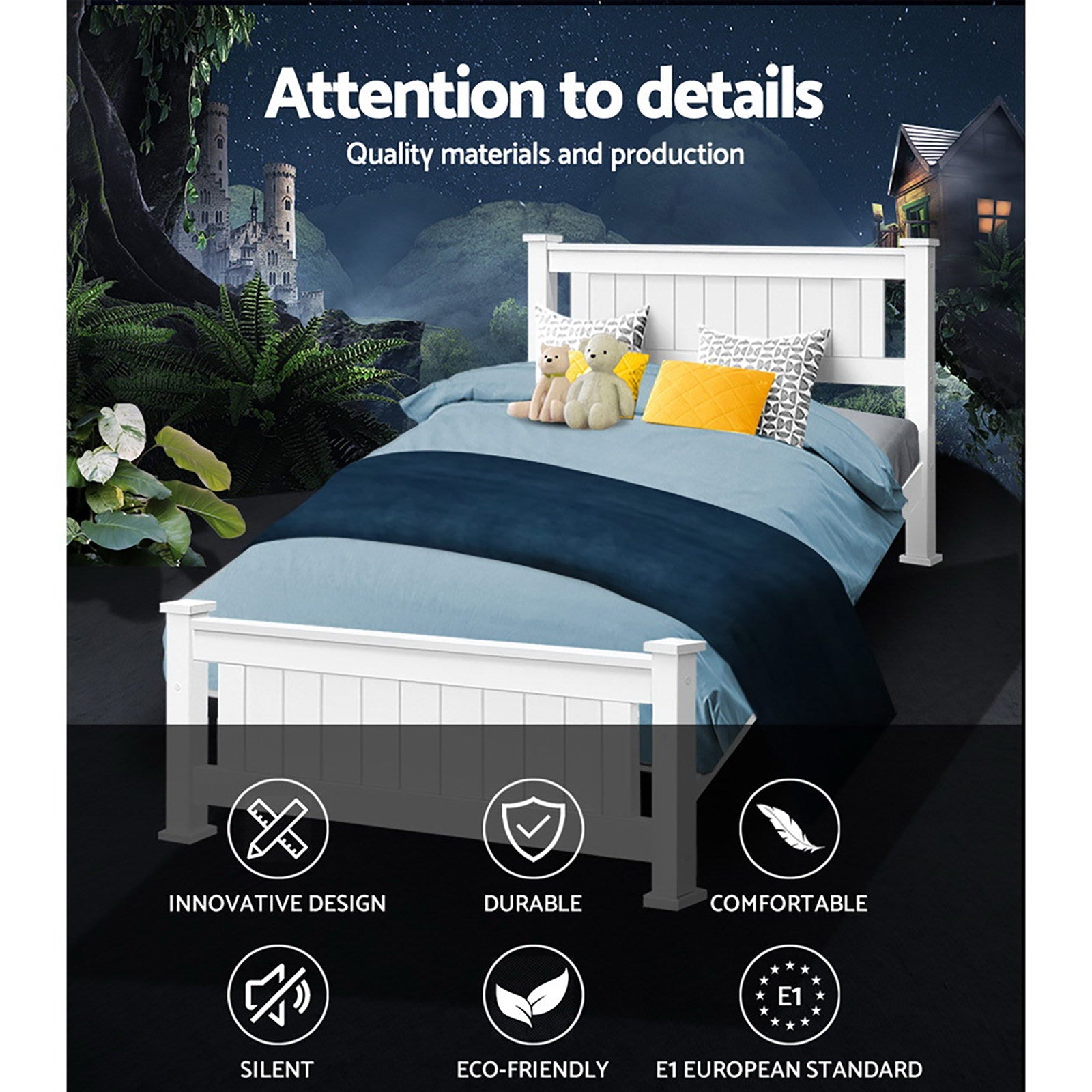 Artiss Bed Frame King Single Size Wooden White RIO Chez Guru