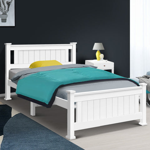 Artiss Bed Frame King Single Size Wooden White RIO Chez Guru
