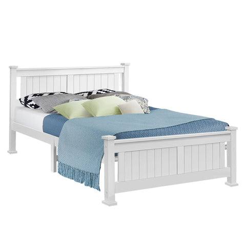 Artiss Bed Frame Queen Size Wooden White RIO Chez Guru