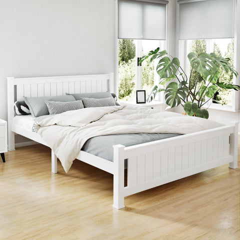 Artiss Bed Frame Queen Size Wooden White RIO Chez Guru