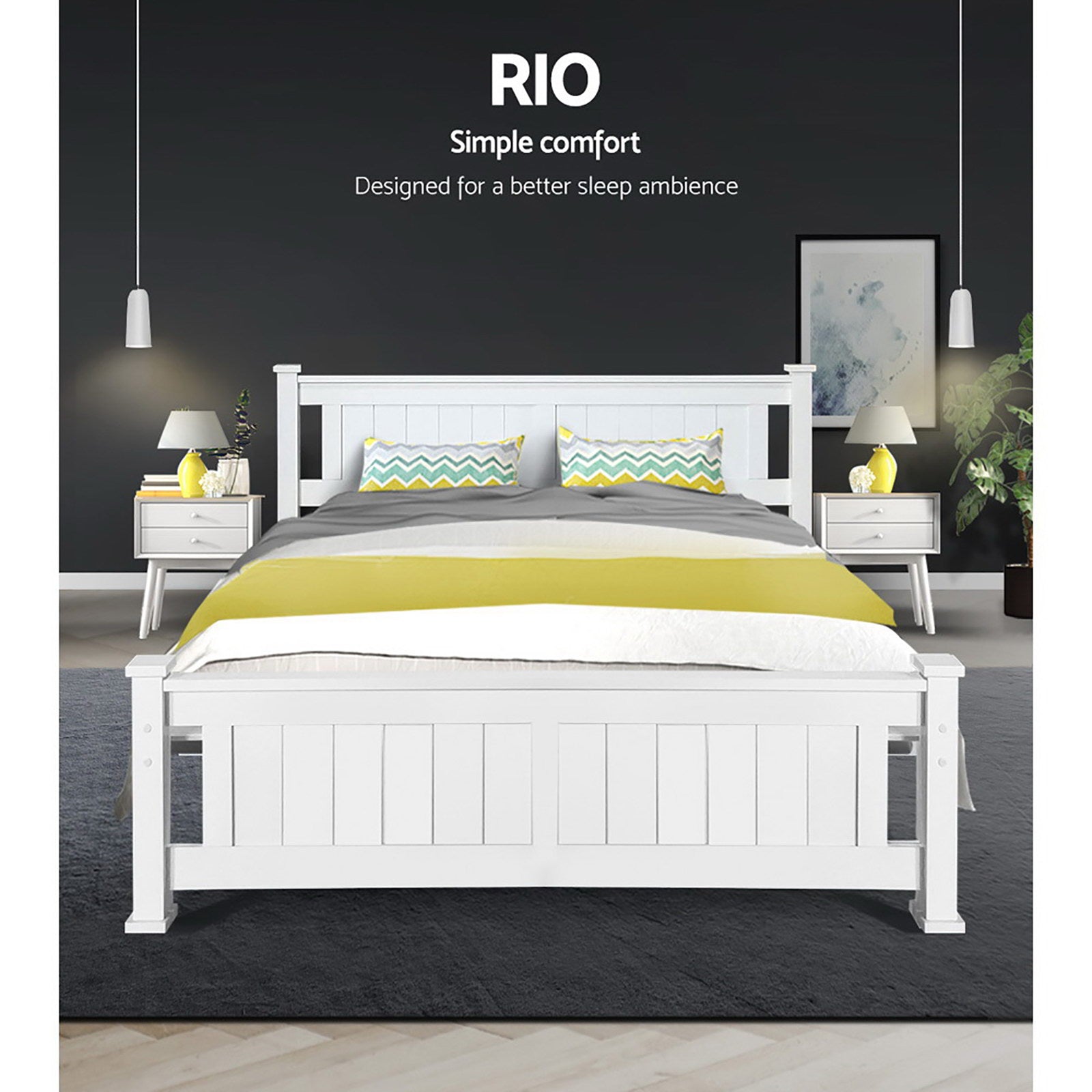 Artiss Bed Frame Queen Size Wooden White RIO Chez Guru