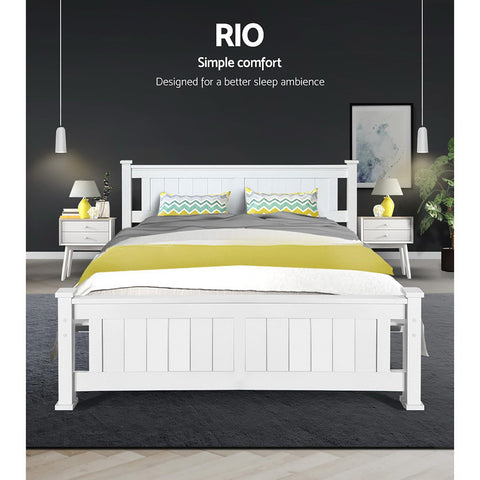 Artiss Bed Frame Queen Size Wooden White RIO Chez Guru
