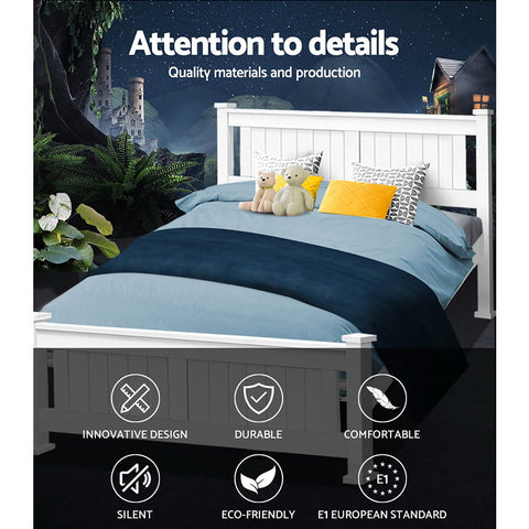 Artiss Bed Frame Queen Size Wooden White RIO Chez Guru