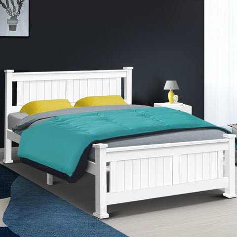 Artiss Bed Frame Queen Size Wooden White RIO Chez Guru