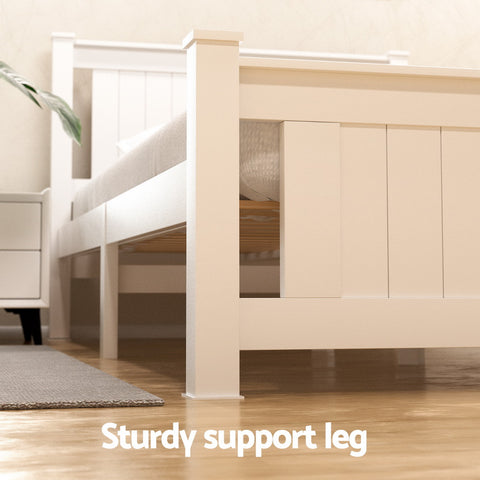 Artiss Bed Frame Queen Size Wooden Platform with 2 Storage Drawers White RIO