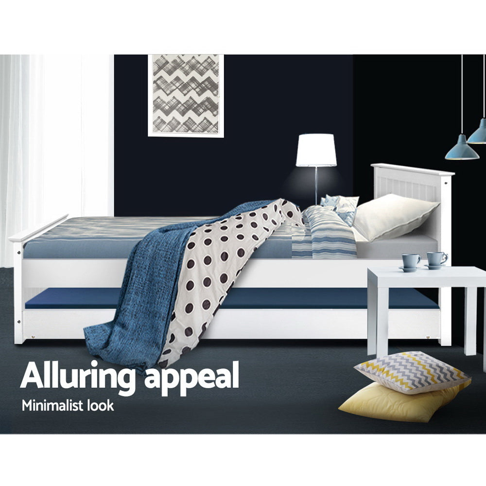 Artiss Bed Frame King Single Size Wooden Trundle Daybed White ELVIS Chez Guru