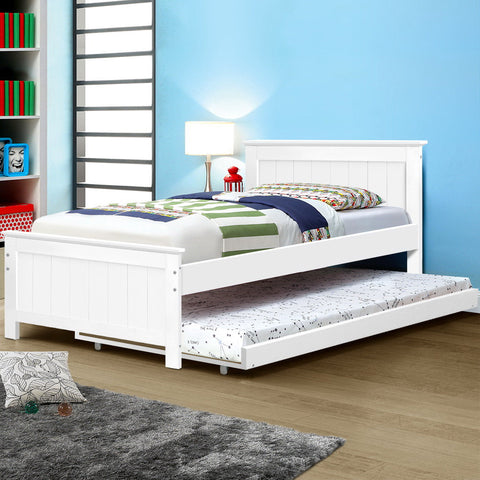 Artiss Bed Frame King Single Size Wooden Trundle Daybed White ELVIS Chez Guru