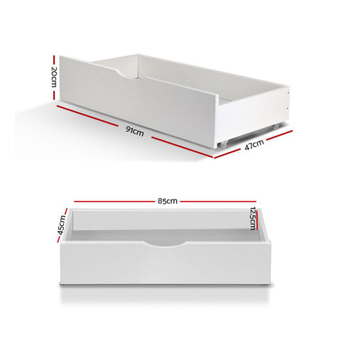 Artiss 2x Bed Frame Storage Drawers Trundle White Chez Guru