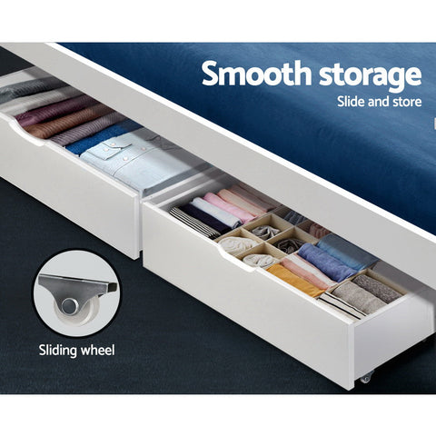 Artiss 2x Bed Frame Storage Drawers Trundle White Chez Guru
