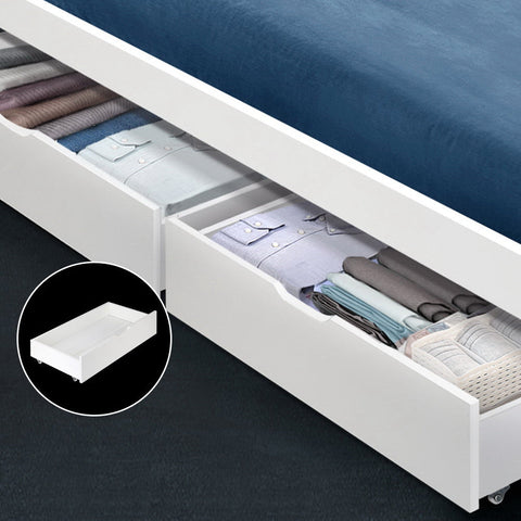 Artiss 2x Bed Frame Storage Drawers Trundle White Chez Guru