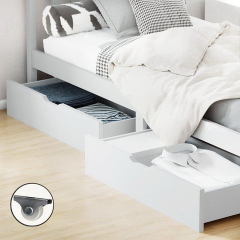 Artiss 2x Bed Frame Storage Drawers Trundle White Chez Guru